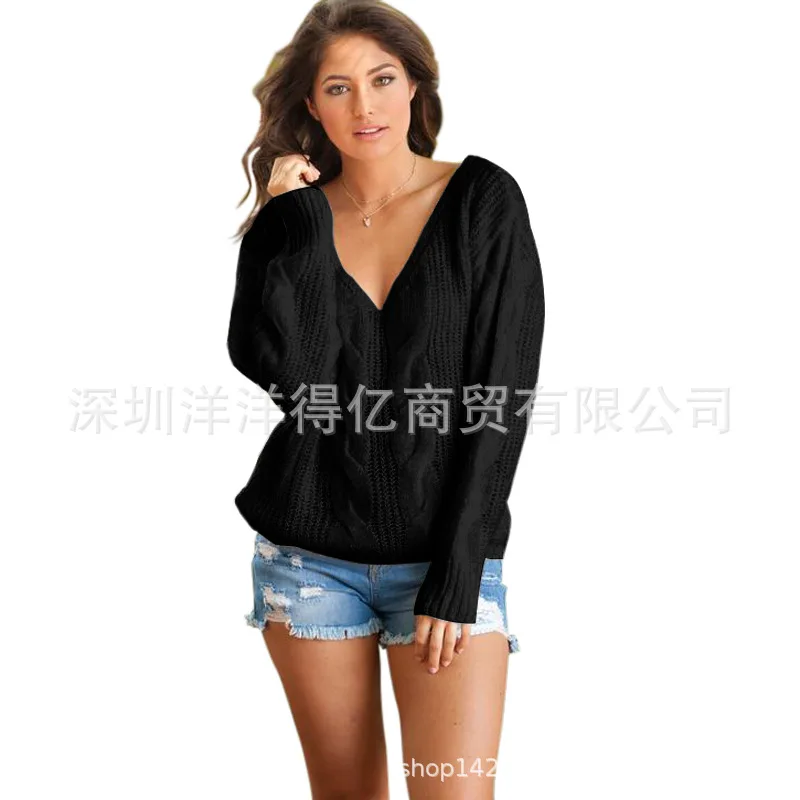 Осенний и зимний свитер новинка пеньковый Однотонный с v образным вырезом