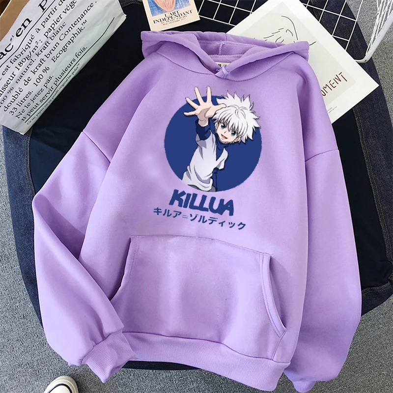 Худи Killua Hunter X женское однотонное с капюшоном топ мультяшным принтом свитшот
