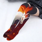 Женские тонкие чулки с цветочным 3D принтом, привлекательные чулки до бедра, выше колена, женские нейлоновые гольфы до колена, студенческие носки для девочек