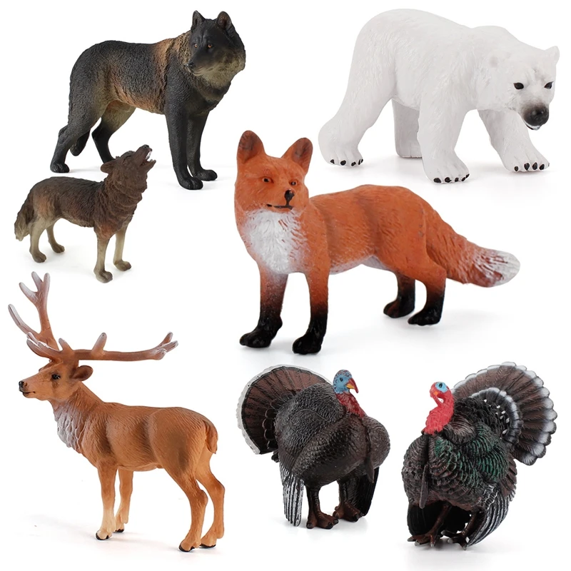 Simulation Wolf Bear Wapiti Fox Turkey Figure Collectible Wild Animal Model Figurines Kids Cognitive Toys