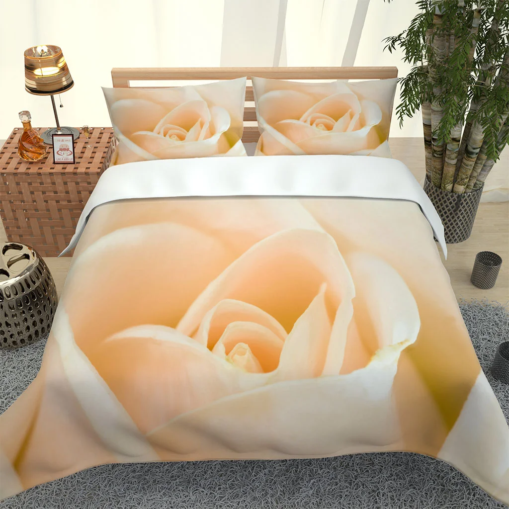 

3D Digital Golden white rose flower Printing Soft quilt cover Duvet Cover Set Twin Full Queen King Size Home TextileIn Bedding