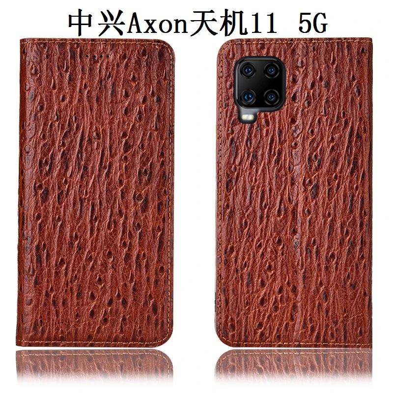 

Ostrich natural leather magnetic phone holster for ZTE AXON 11/ZTE AXON 11 SE/ZTE AXON 10 Pro/ZTE AXON 10S Pro phone case funda