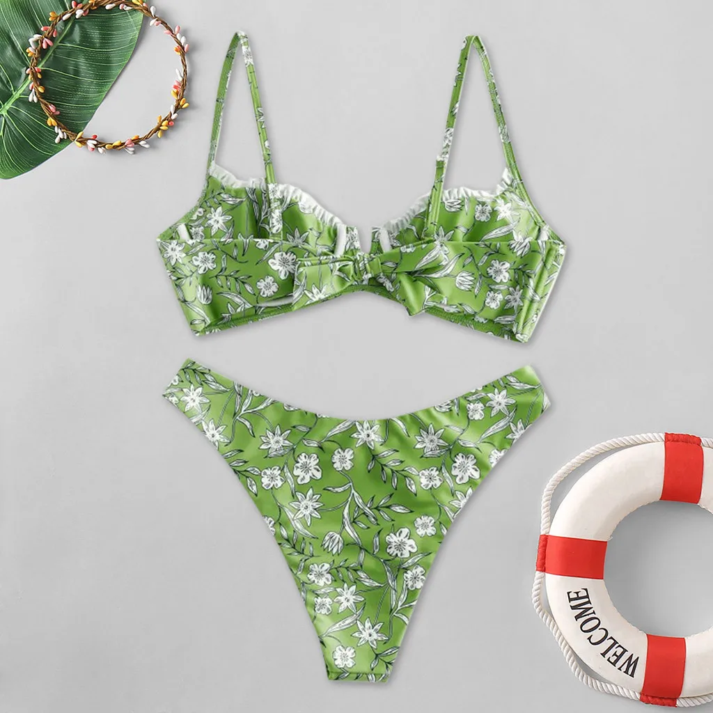 

Classic Women Floral Bikini Set Low Waist Print Strappy String Bikinis 2022 Brazilian Two Piece Bathing Swimwear Suit