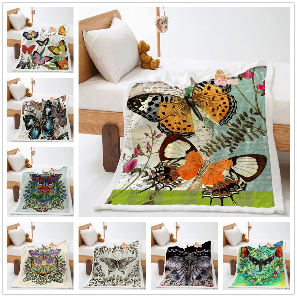 

Girly Butterfly Throw Blanket Kids Girls Butterflies Print Fleece Blankets Luxury Woman Blanket Boho Psychedelic Sherpa Blanket