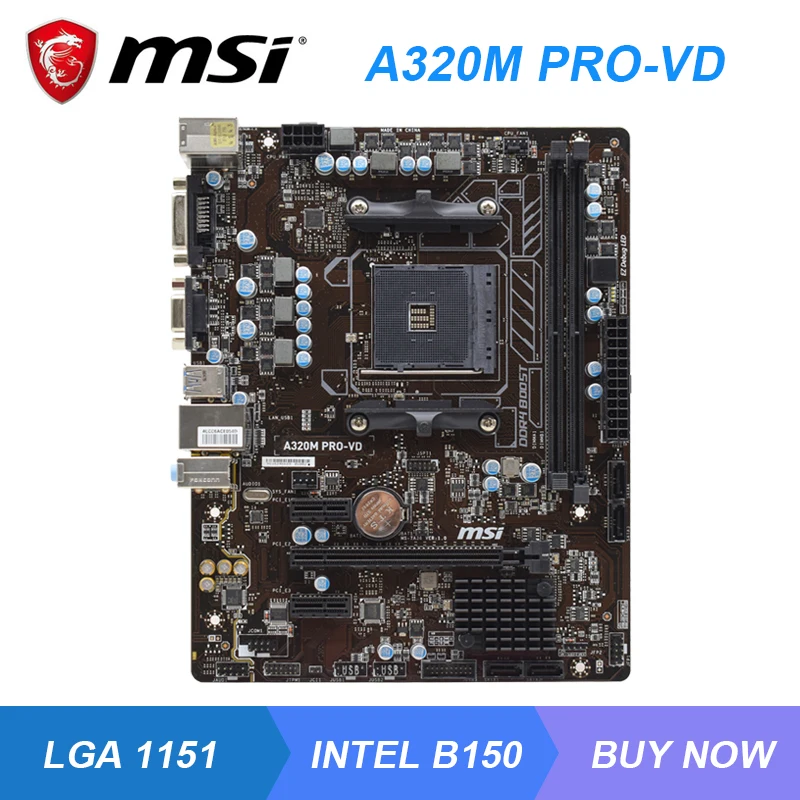 Материнская плата MSI A320M стандарта AM4 и AMD A320 игровая материнская DDR4 32 ГБ PCI-E 3 0 DVI SATA3
