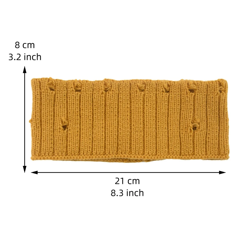 

1PC Winter Warmer Ear Knitted Headband Women Pretty Crochet Wide Stretch Hairband Western Style Solid Color Holes Headwrap