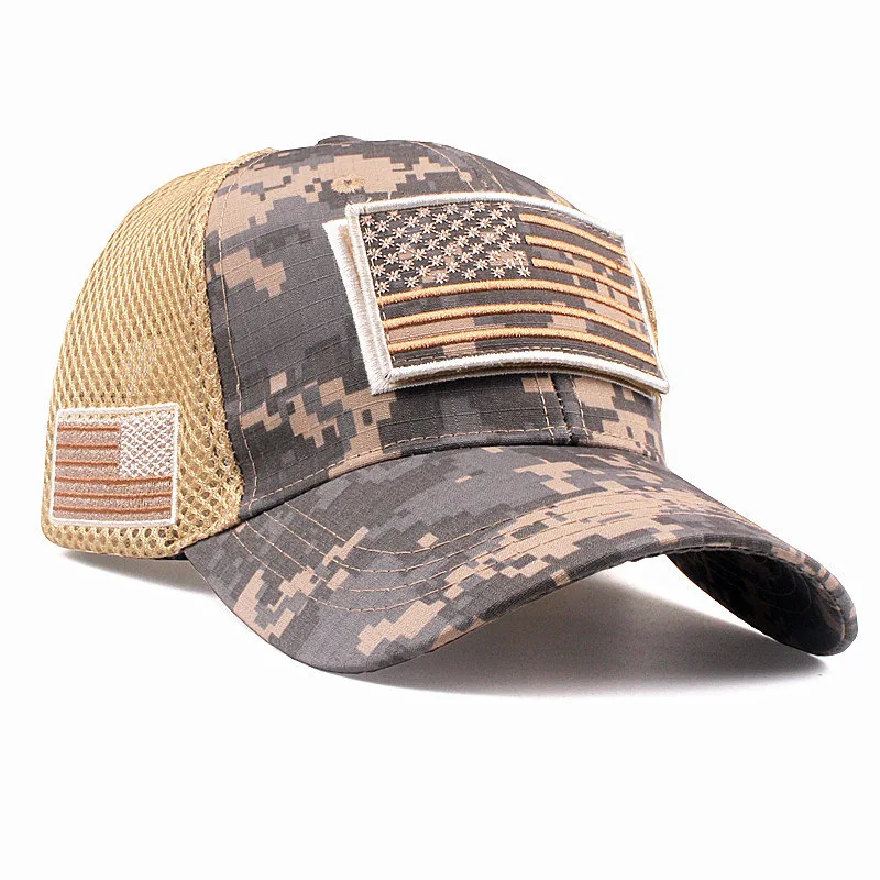 

New Men USA Flag Camouflage Baseball Cap Army Embroidery Cotton Tactical Snapback Dad Hat Male Summer Sports America Trucker Cap