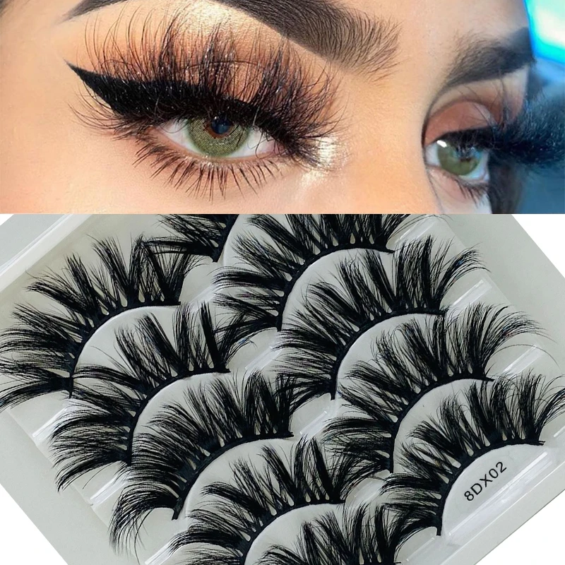 

5 Pairs 5D Faux Mink Hair Soft False Eyelashes Fluffy Wispy Long Thick Lashes Handmade Soft 8D Eye Lash Makeup Extension Tools