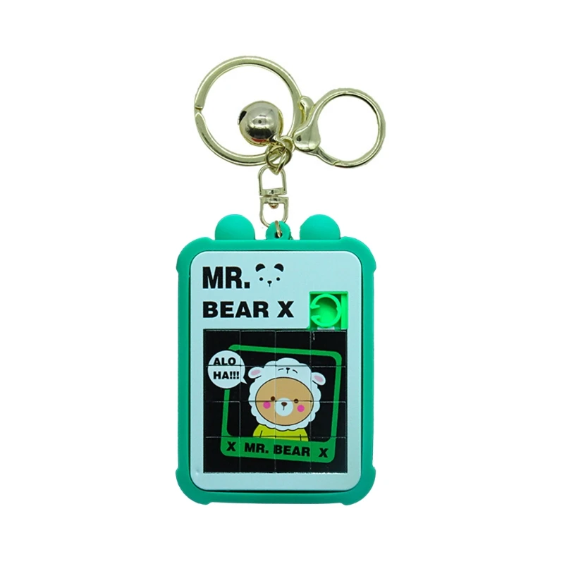 

50LD Portable Mini 3D Puzzle Sliding Block Keychain Metal Ring Bell Pendant Cartoon Sheep Jigsaw Game Keyring Kids Educational