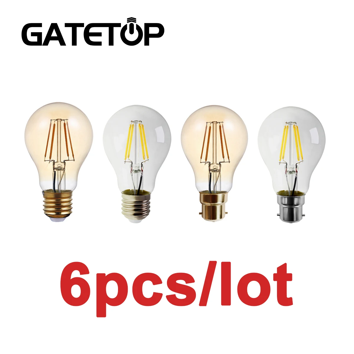 

6pcs/Lot Retro Edison Filament Bulb A60 6W Decor for Chrismas E27 B22 220V Vintage Lamp 2500K 4000K Home Decoration