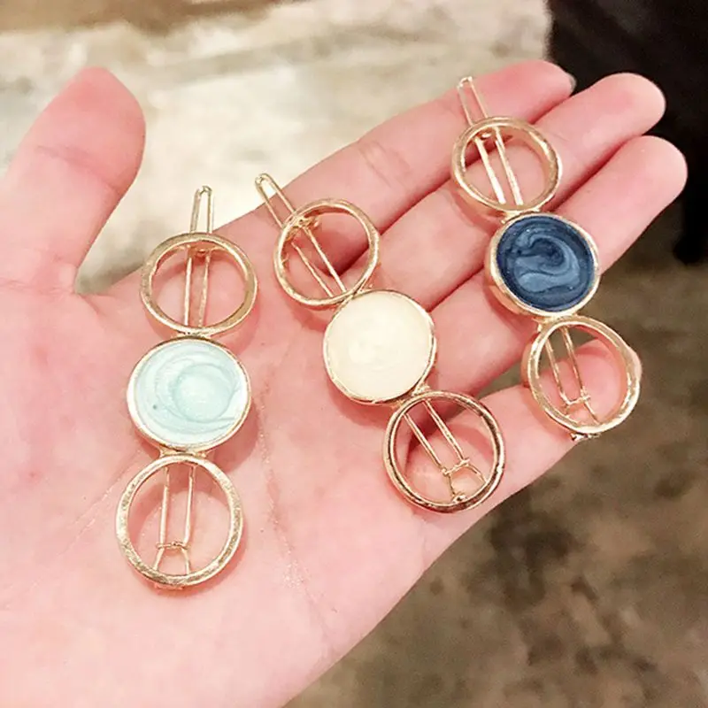 

Japanese Style Women Girls Metallic Geometric Hair Clips Hollow Out Star Circle Snap Bobby Pins Candy Color Side Bangs Hairpins