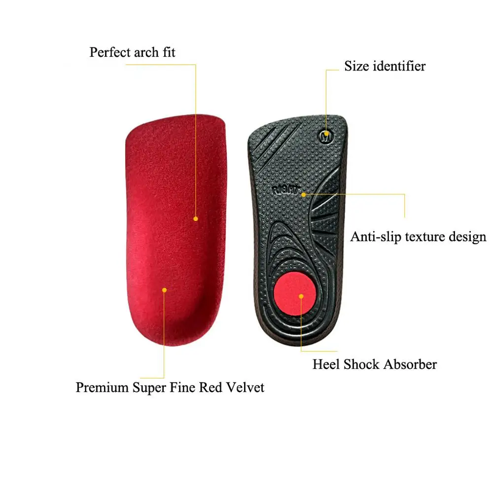 Для мужчин Ортопедические Стельки Arch Поддержка красного цвета со средним