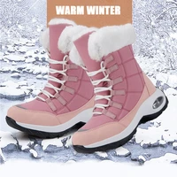 fashion winter outdoor waterproof non slip thick high top large size middle tube ladies round head thick heel lace up snow boots