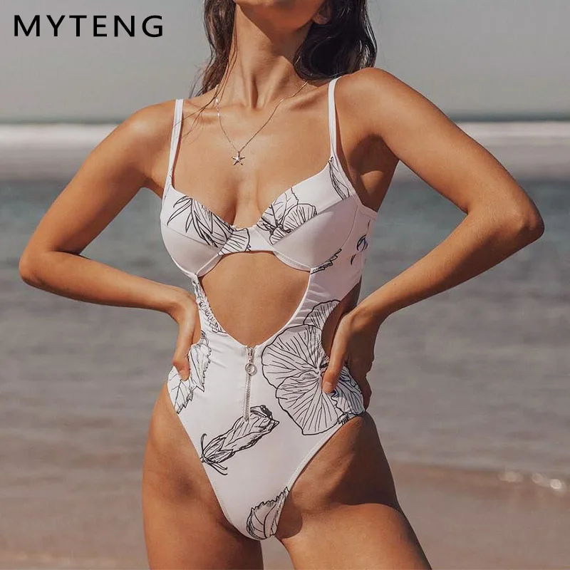 Сексуальный цельный купальник для женщин белый открытая одежда плавания пуш ап с