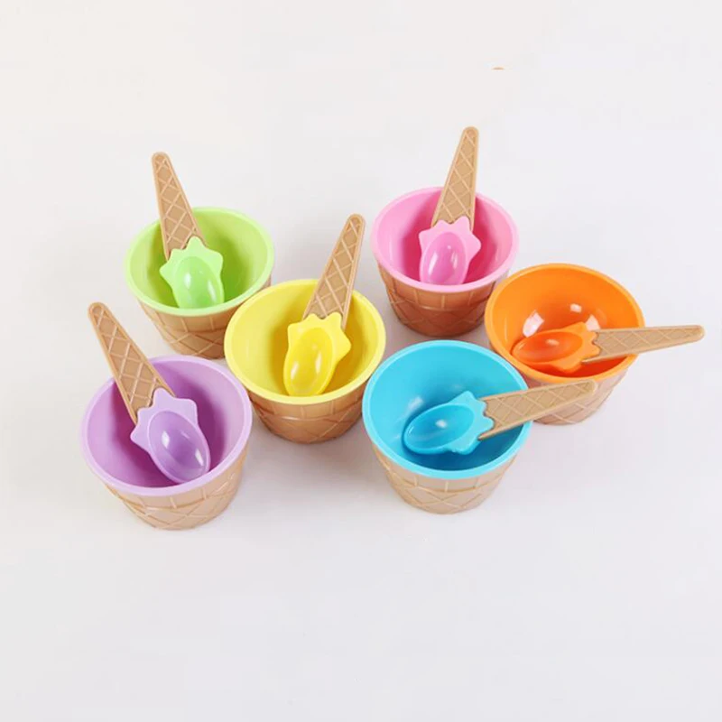 colour lovely kids Ice Cream Bowls cream Cup Couples Bowl Dessert bowl a spoon Children Tableware Bol | Дом и сад