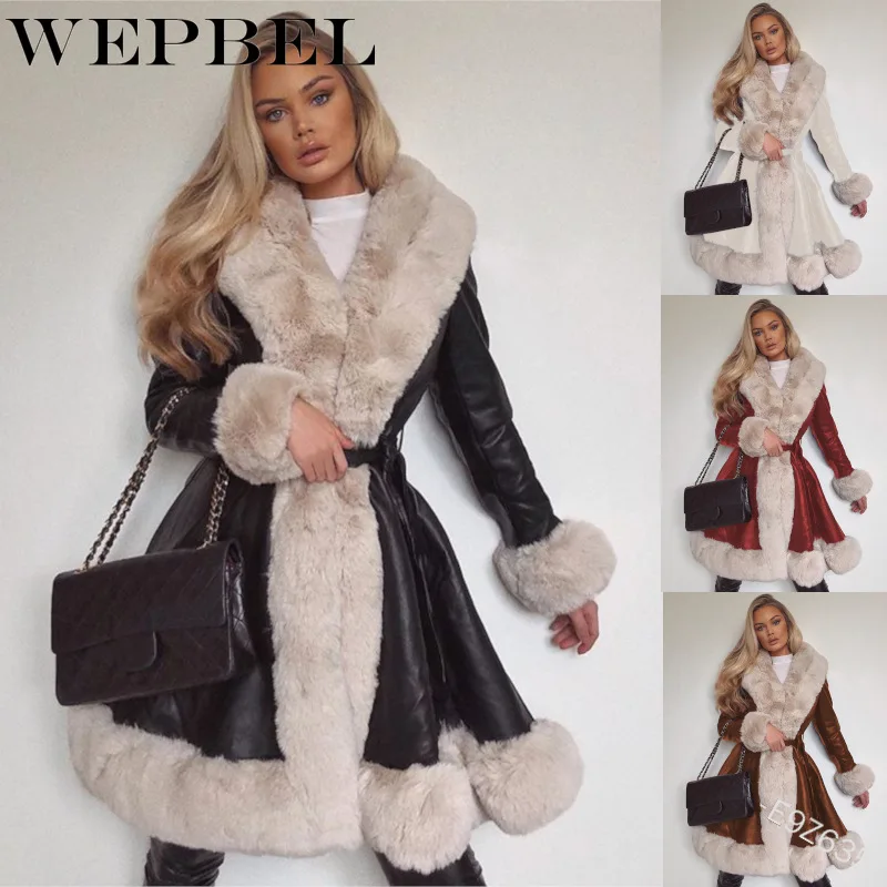 

WEPBEL Women Faux Fur Coats Winter Solid Fashion Open Point Outwear Female Luxury Long Sleeve Warm Thick Fluffy Jacket Coat