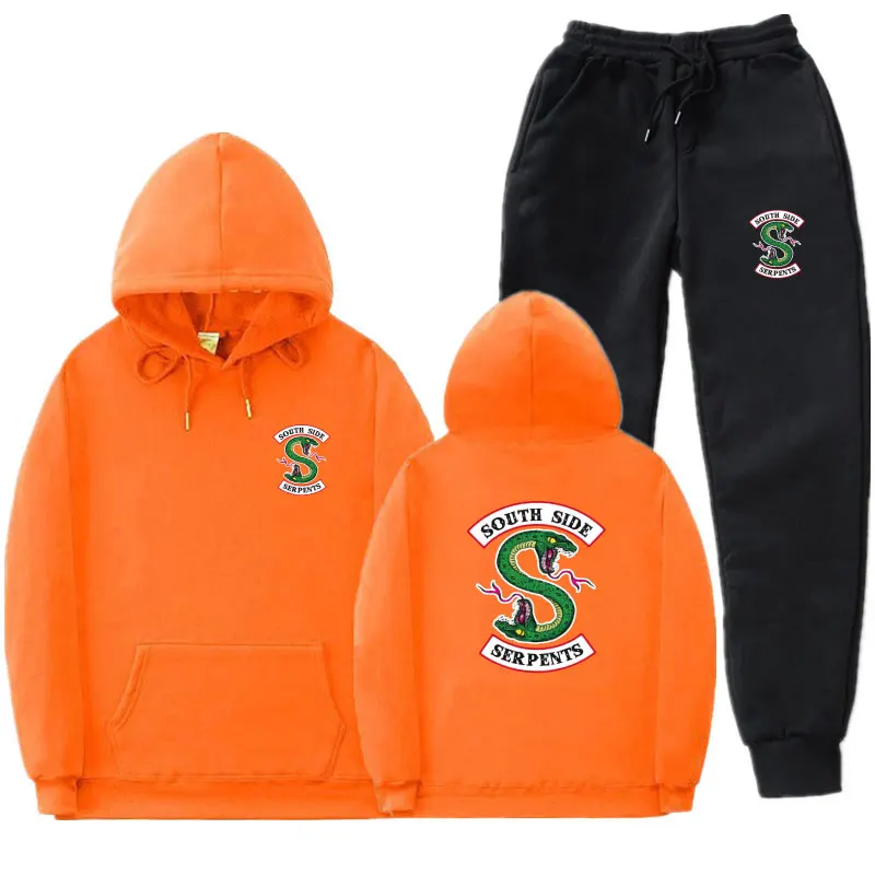 Orange MK184 Флис ривердейл толстовки и Штаны уличная "South Side serpents" свитер с капюшоном Для мужчин Для женщин спортивный костюм детей постарше мягкие тренировочные Штаны костюм - Цвет: Orange MK184