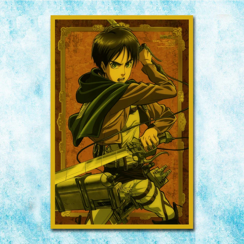 

Японский аниме атака на постер Титан Эрен Jaege Mikasa · Ackerman Искусство Шелковый Холст Ретро Печать для домашнего декора комнаты-03