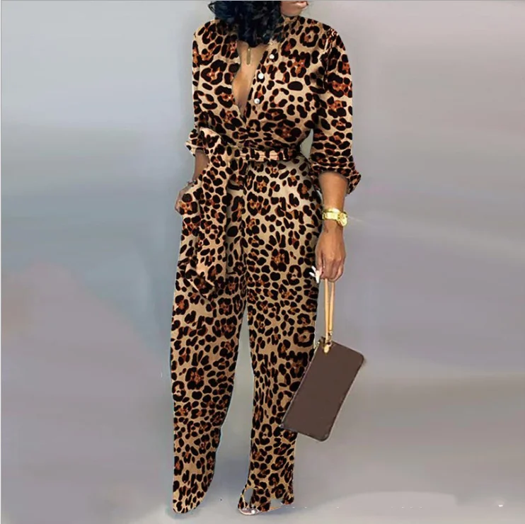 

2020 New Arrival Office Lady Straight Jumpsuits Chic Design Turn-down Collar Street Wear Rompers Overalls