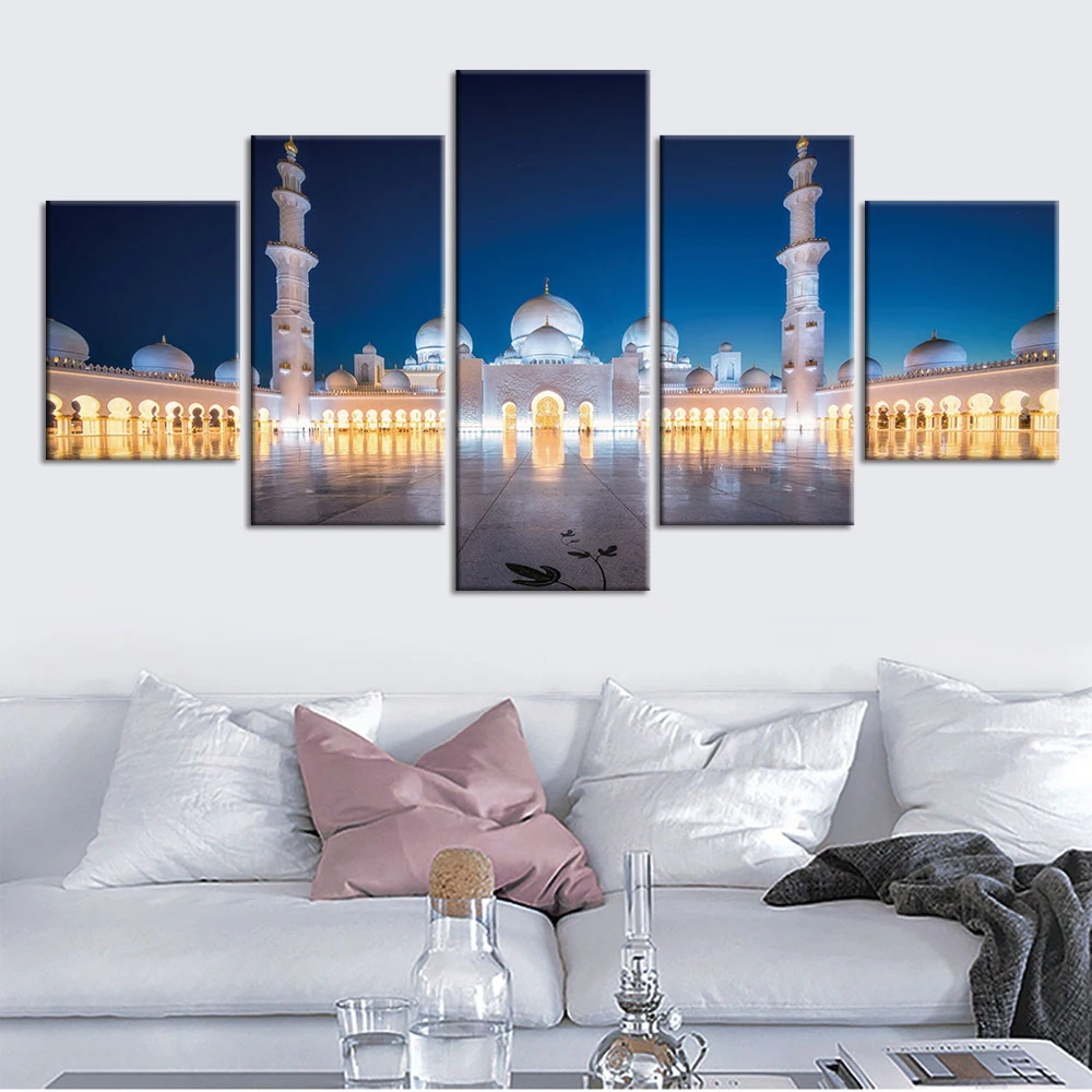 5 панельных картин на холсте настенное искусство Постер мечети Мекки исламское