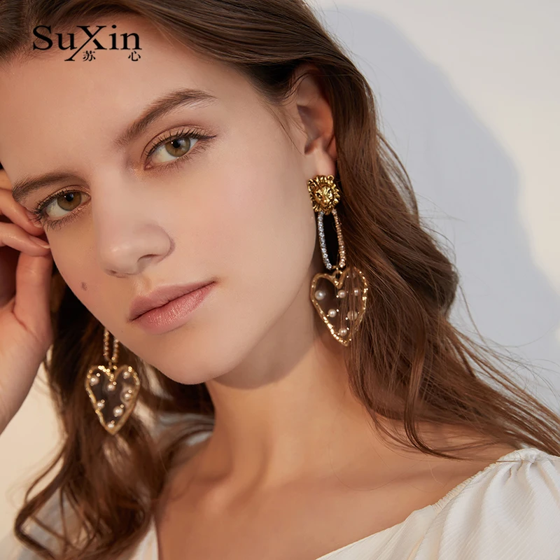 SuXin 2020 new fashion retro lion pearl earrings for women's simple love pendant jewelry gift | Украшения и аксессуары