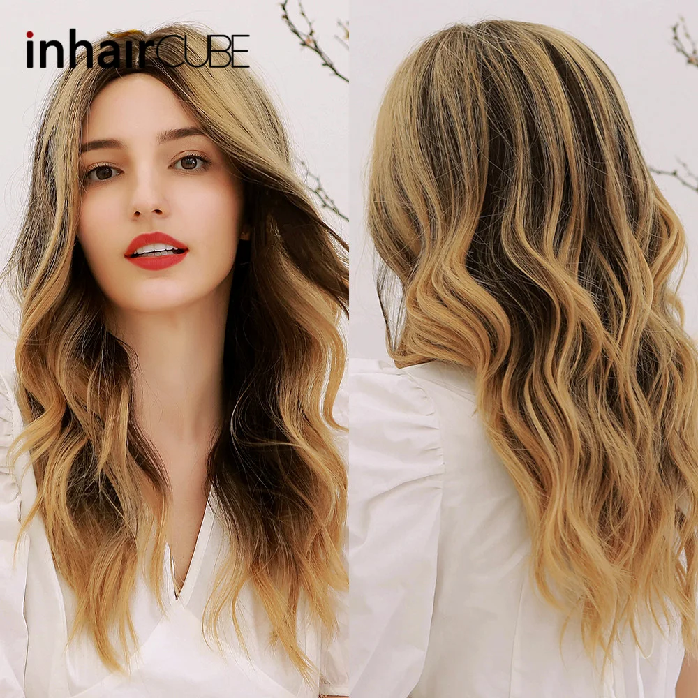 Inhaircube парик Ombre коричневый до блондинка синтетические парики для черно-белых