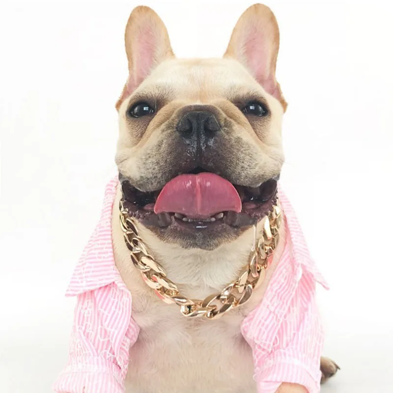 

Dogs Collar Cats Big Gold Chain Small And Medium Pet Plastic Electroplating Necklace Decoration Teddy French Bulldog Applicable