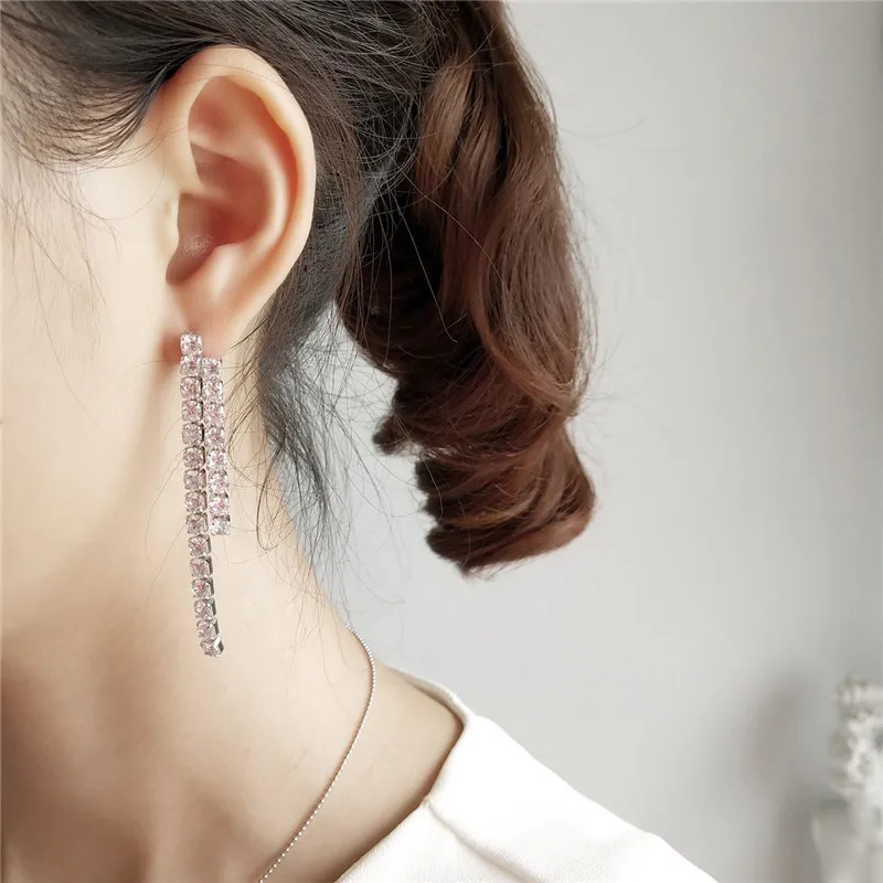 

RUIYI Real 925 Sterling Silver Female Luxury Zircon Setting Tassel Earrings Women Hyperbole Wedding Lighting Jewelry Earrings