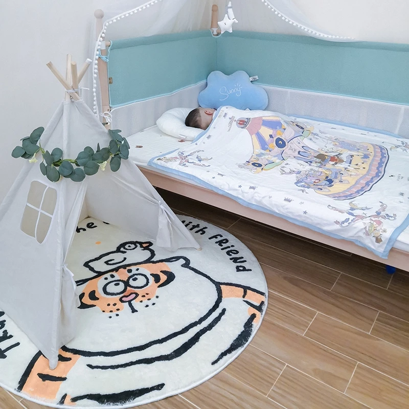 Круглый коврик с тигром мультяшный детский игровой Нескользящие напольные