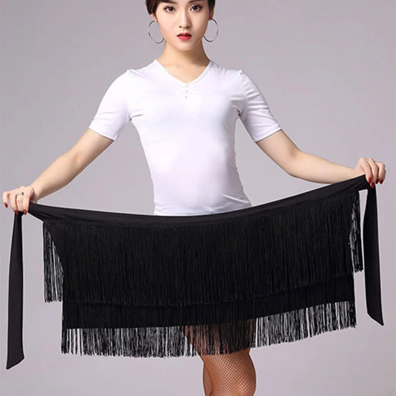 

Женская юбка для латиноамериканских танцев, черная, красная юбка с кисточками на бедрах, платье для латиноамериканских танцев