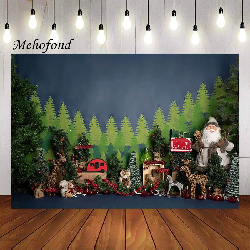 

Mehofond Photography Background Winter Christmas Wonderland Forest Pine Tree Santa Claus Newborn Kids Backdrop Photo Studio Prop