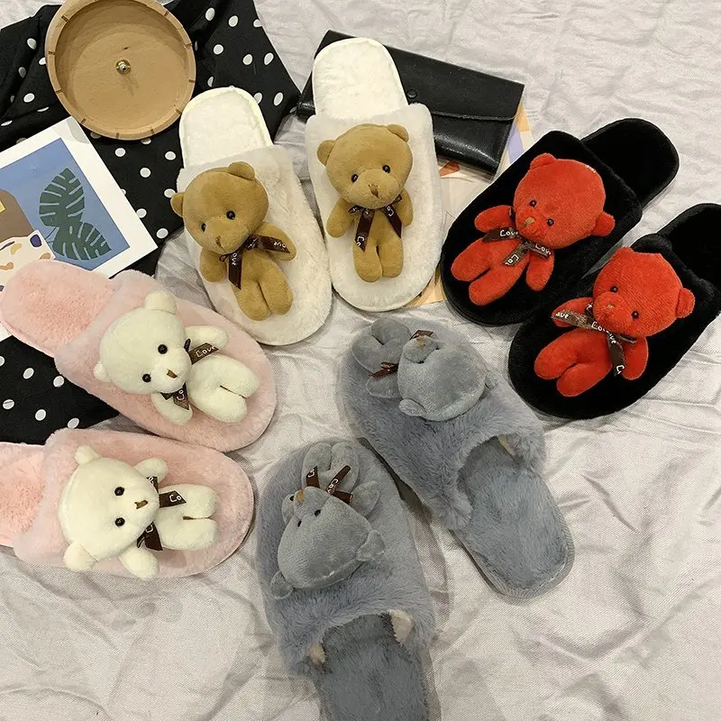 

Women Winter Home Slippers Cartoon bear Shoes Non-slip Soft Winter Warm House Slippers Indoor Bedroom cute slippers