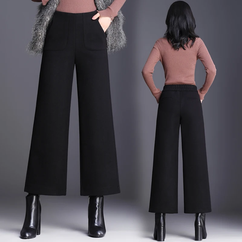 Winter Woolen Pants Women 2019 High Waist Striped Loose Female Office Trousers Plus Size S~3XL Ankle-length Elegant Woman | Женская