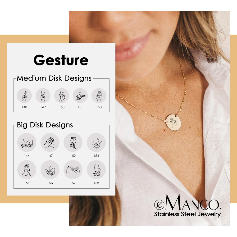 Индивидуальное ожерелье eManco с подвеской на руку модное из нержавеющей стали 316L