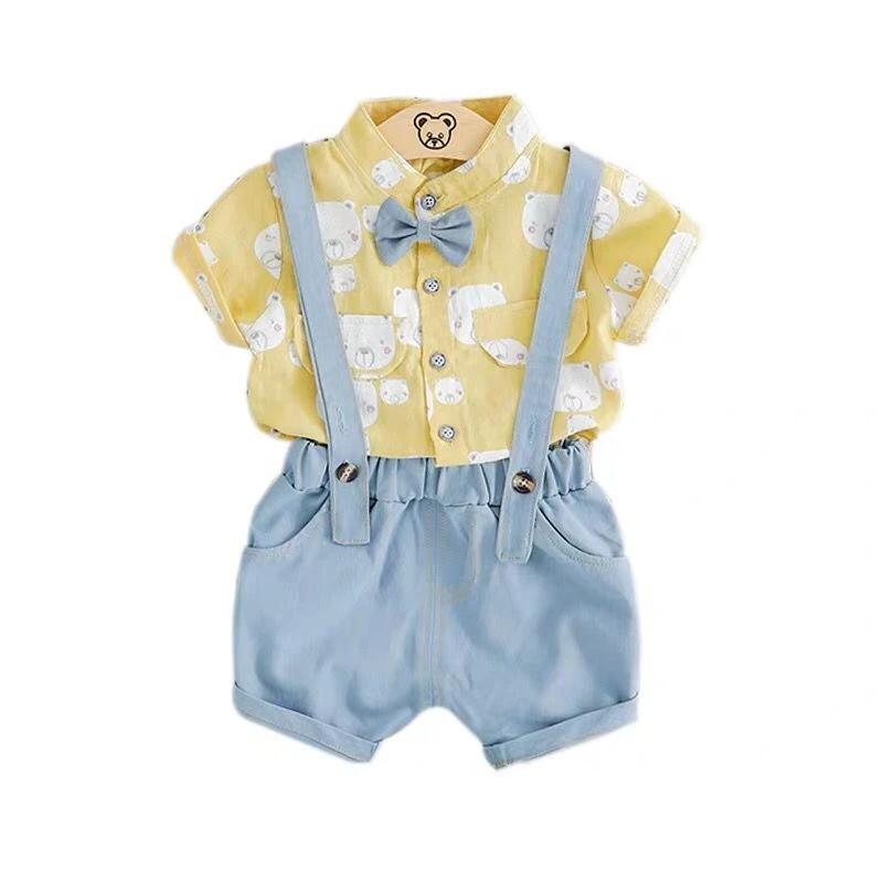 

Fashion Summer Baby Boy Clothes Infant Cartoon Bear Pattern T Shirt Shorts Bib Pants 2pcs/sets Kids Garment Children Sport Suits