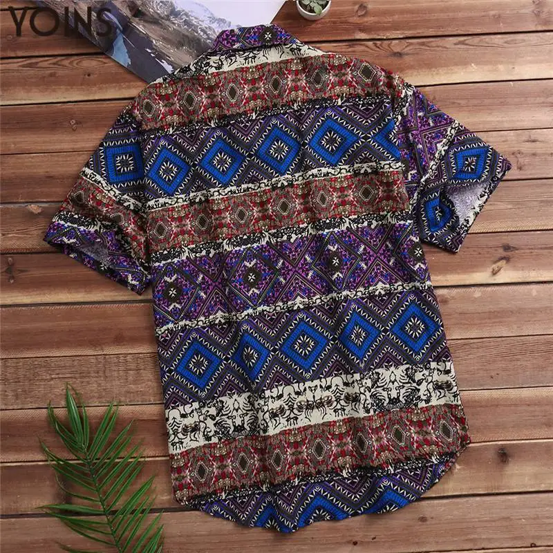 Гавайские мужские рубашки, 5XL, приталенные, хлопковые, с цветочным рисунком, с коротким рукавом, с отложным воротником, изогнутый подол размера плюс, топы, Camisa, летние, INCERUN