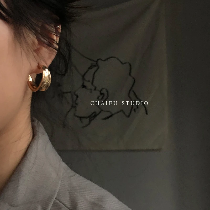 

Chaifu Studio/R341 Ins Dongdaemun Twisted Chic Retro Style Simple All-Match Texture Earrings