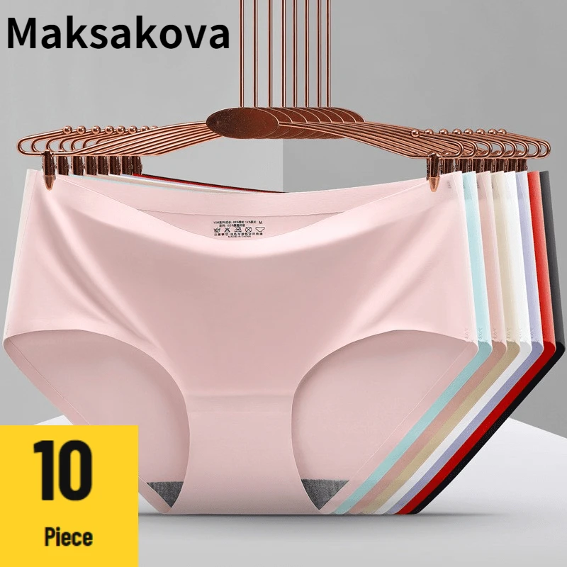 

Трусики Maksakova женские бесшовные, шелковые атласные однотонные нижнее белье, удобные спортивные трусы, 10 шт.