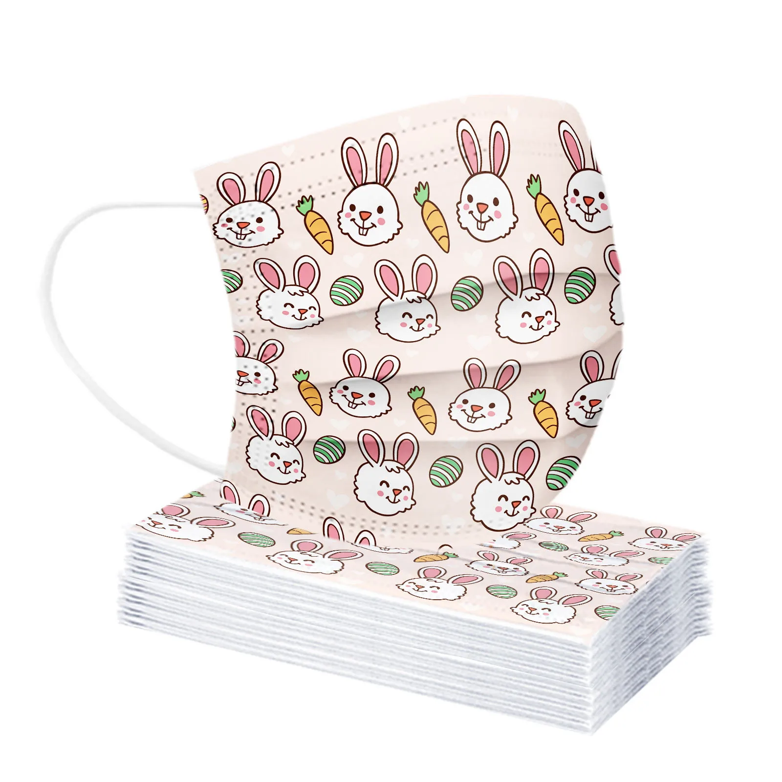 

20pcs Adult's Easter Bunny Print Mask Disposable Outdoor High Quality Mask Breathable 3ply Earhook Face Mask Mscara