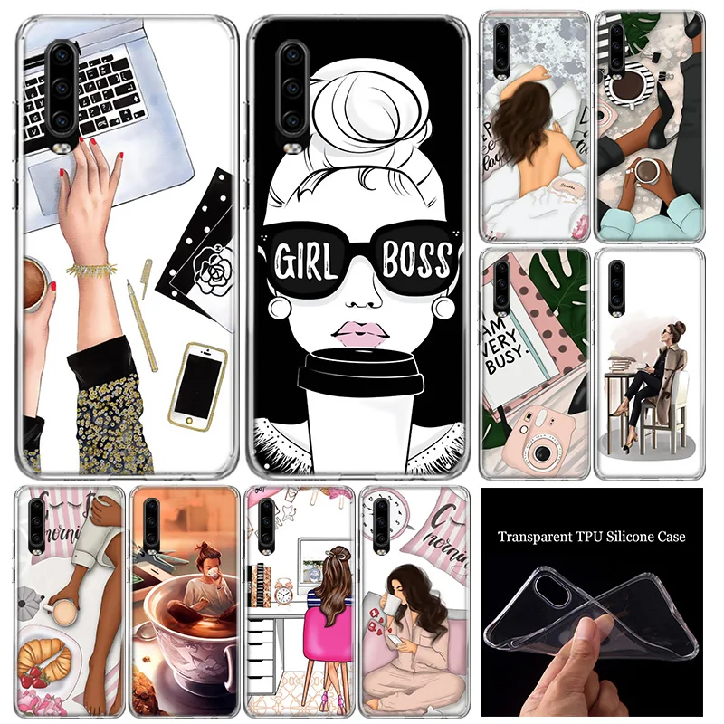 Женский Мягкий силиконовый чехол для телефона Girls Boss Pink Huawei P30 P40 P20 P10 Mate 10 20 30 Lite Plus