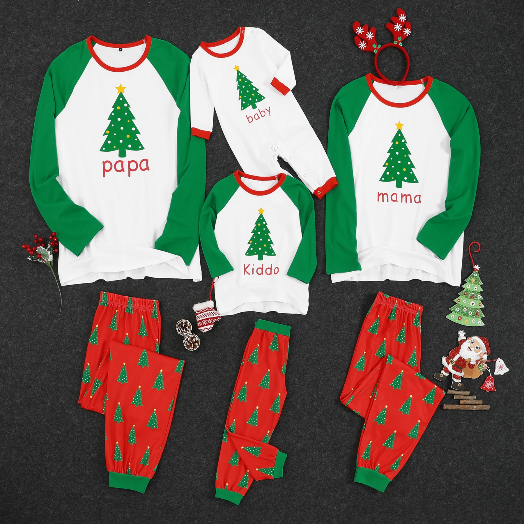 Пижамный комплект для всей семьи с принтом рождественских елок хлопковый отдыха