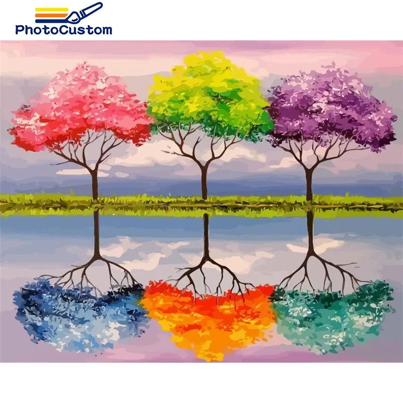 

PhotoCustom DIY Frameless Painting By Numbers Colorful Tree 40x50cm Oil Picture By Number For Adult Art Gift