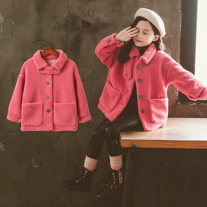 

Velvet Fuzzy Jacket Spring Autumn Coat Outerwear Top Children Clothes School Kids Costume Teenage Girl Clothing High Quality