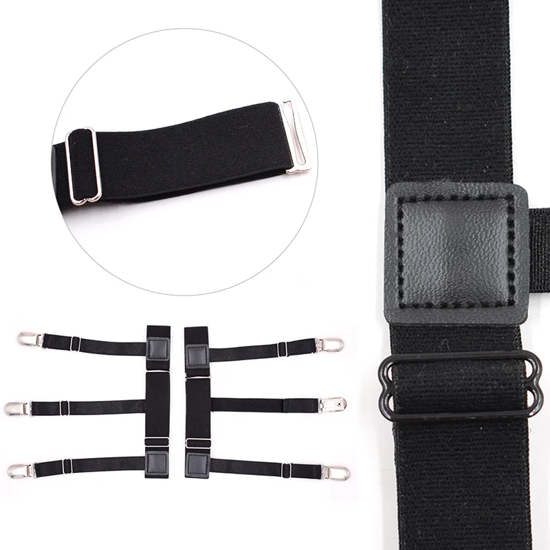 

Регулируемые эластичные подвязки для рубашек с зажимами и противоскользящим фиксирующим наконечником