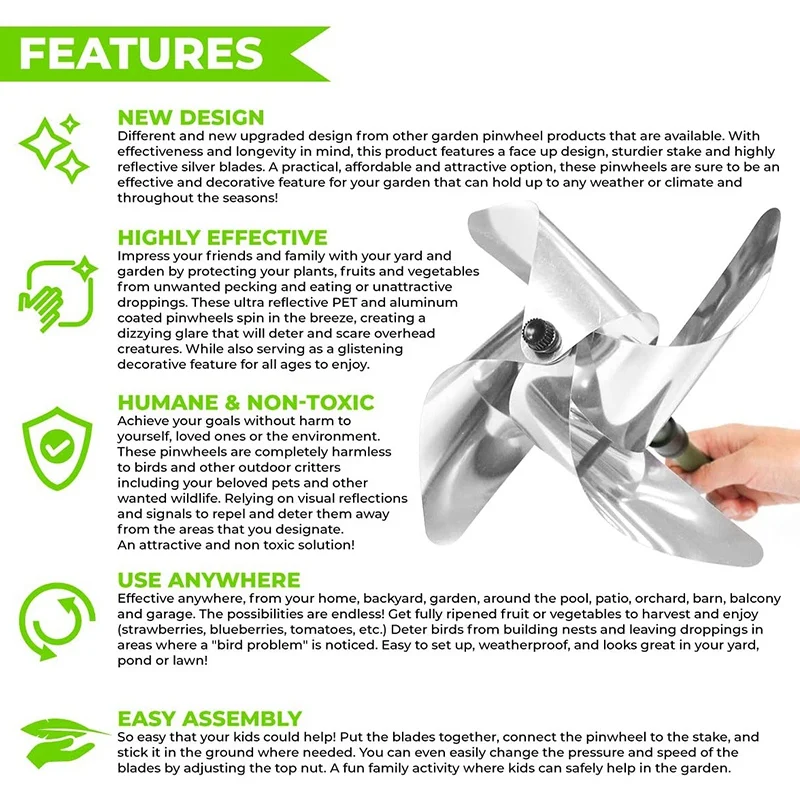 

Reflective Wind Wheel with Courtyard and Garden Stakes Bird Protection Equipment Silver Deterrent Spinning Wheel