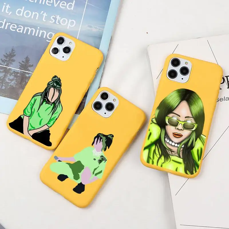 

Personality Singer Girl Phone Cases For iphone 12 11 Pro Max Mini XS 8 7 6 6S Plus X SE 2020 XR Candy yellow Silicone cover