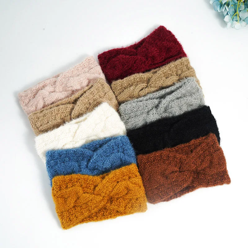 

New style headband for autumn and winter, mink-like knitted twist cross headgear, simple and versatile wide-sided headband
