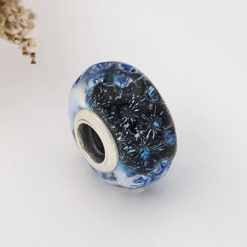 Новый оригинальный серебряный блестящий синий океанский сова бусинка подходит для браслетов Pandora Charms 925 бусин для женщин, модные украшения для создания своими руками.