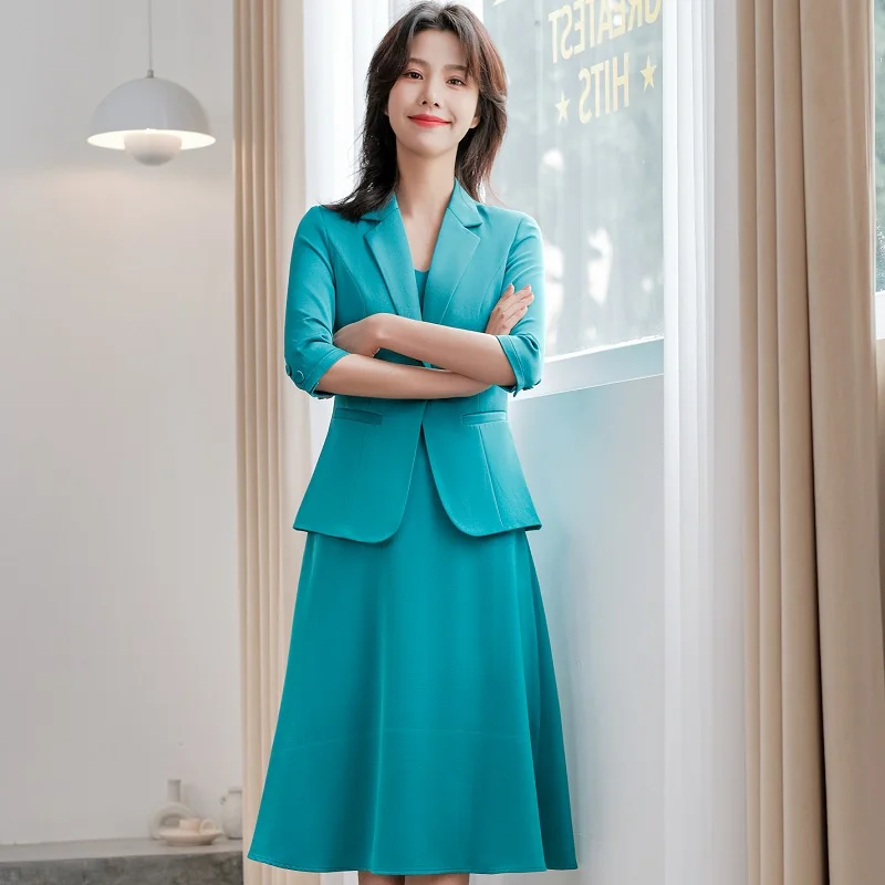 Женские костюмы тонкое летнее платье-блейзер с коротким рукавом комплект из 2