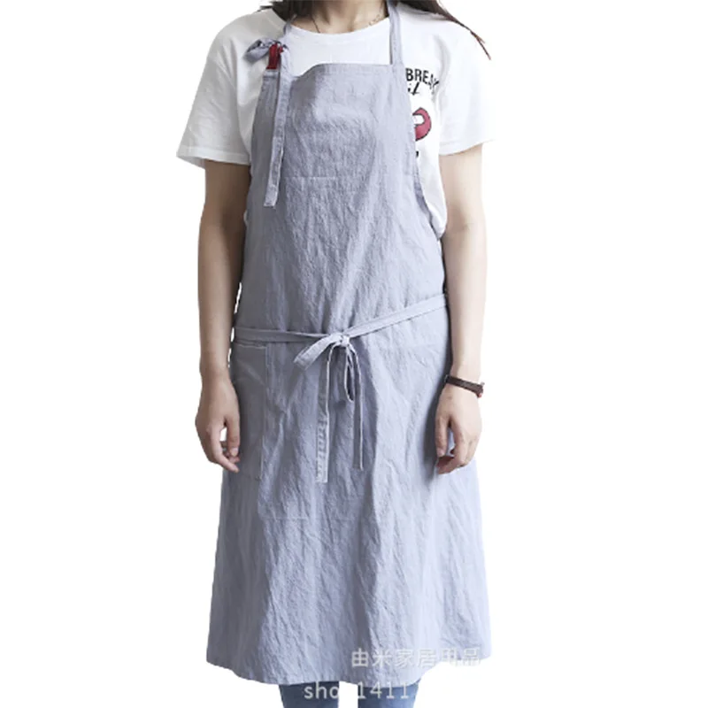 

2021 creative new solid color kitchen apron Japanese and Korean sleeveless small fresh cotton and linen adult apron